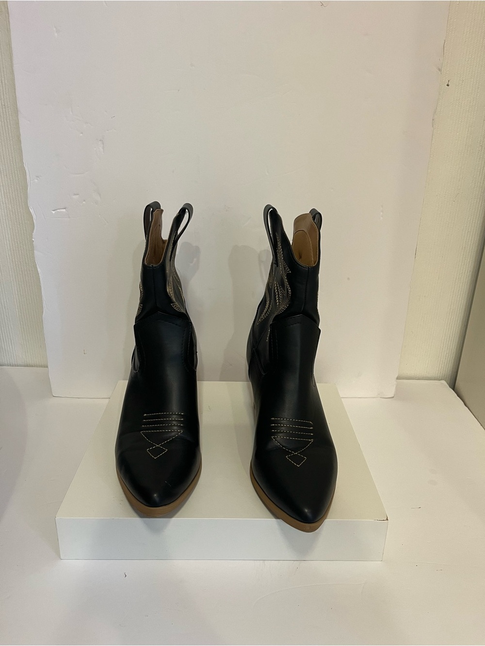 Soda Black Pointed Western Ankle Boots